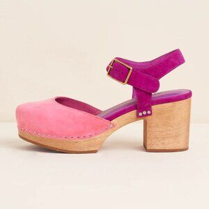 Charlotte Stone Maud Pink & Purple Suede Colorblock Wood Heel Clogs 10